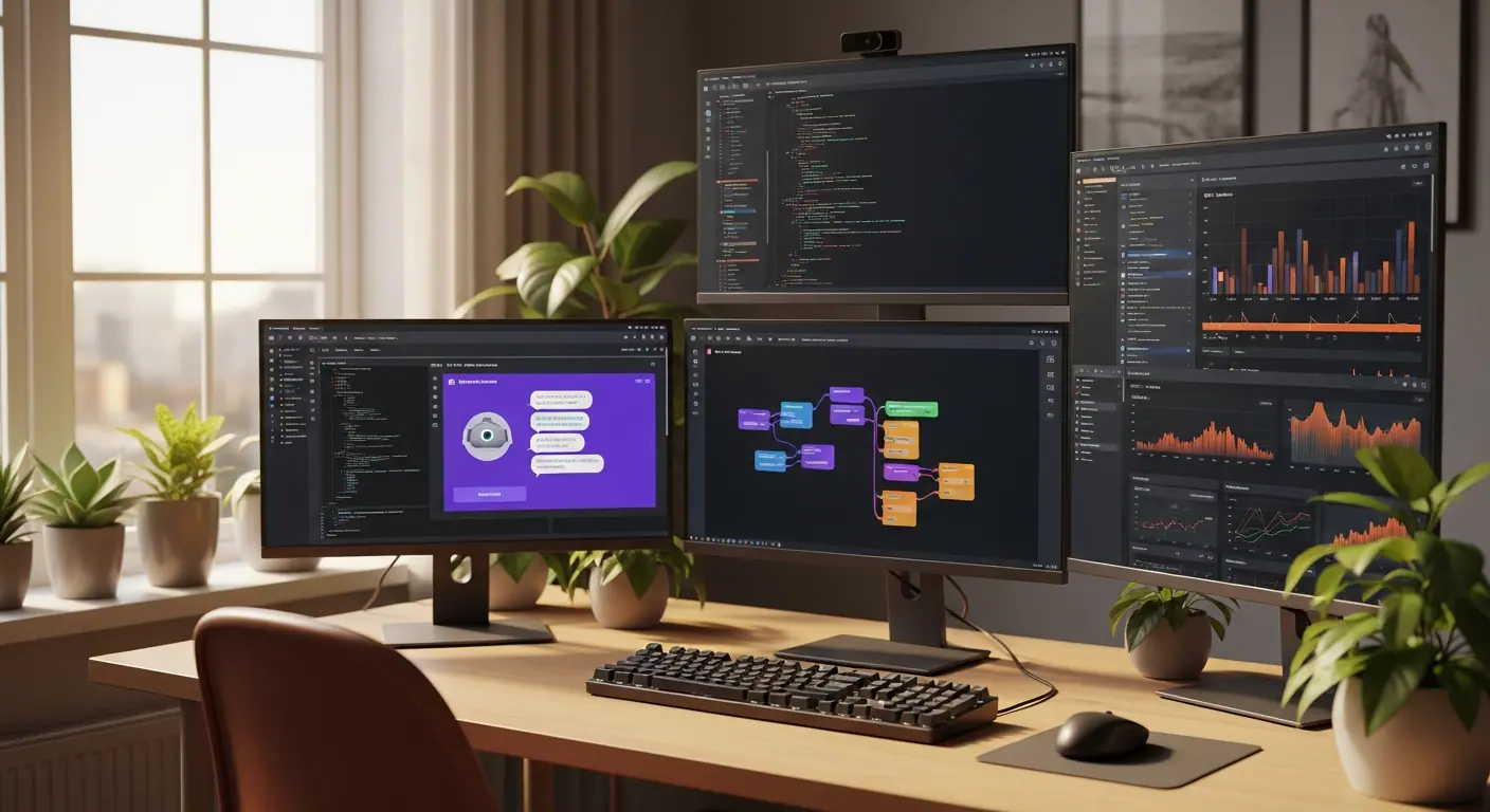 Espace de travail moderne avec écrans d'automatisation